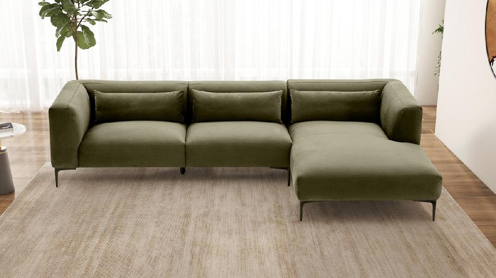 Jennifer Taylor Home Corso 122.8" Velvet Right-Facing Sectional Sofa Green Velvet