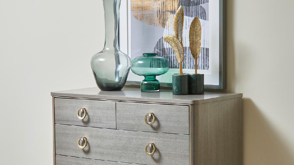 jennifer taylor home Crescent 35" 6-Drawer Chest Washed Gray Brown Oak Veneer