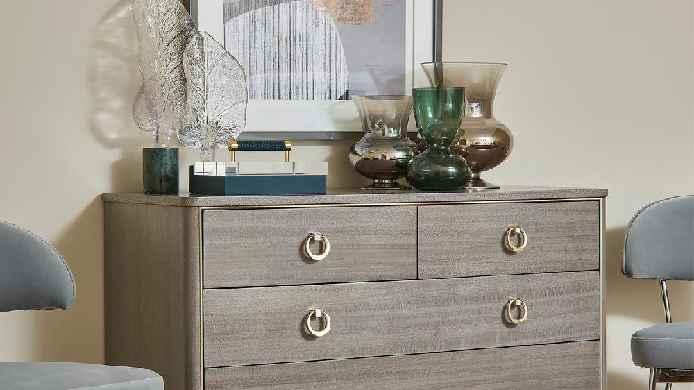 jennifer taylor home Crescent 43" 4-Drawer Chest Washed Gray Brown Oak Veneer