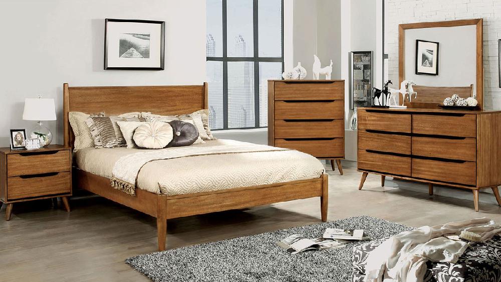 Jennifer Taylor Home Crosby 4-Drawer Chest With Recessed Handles And Tapered Legs Oak Finish