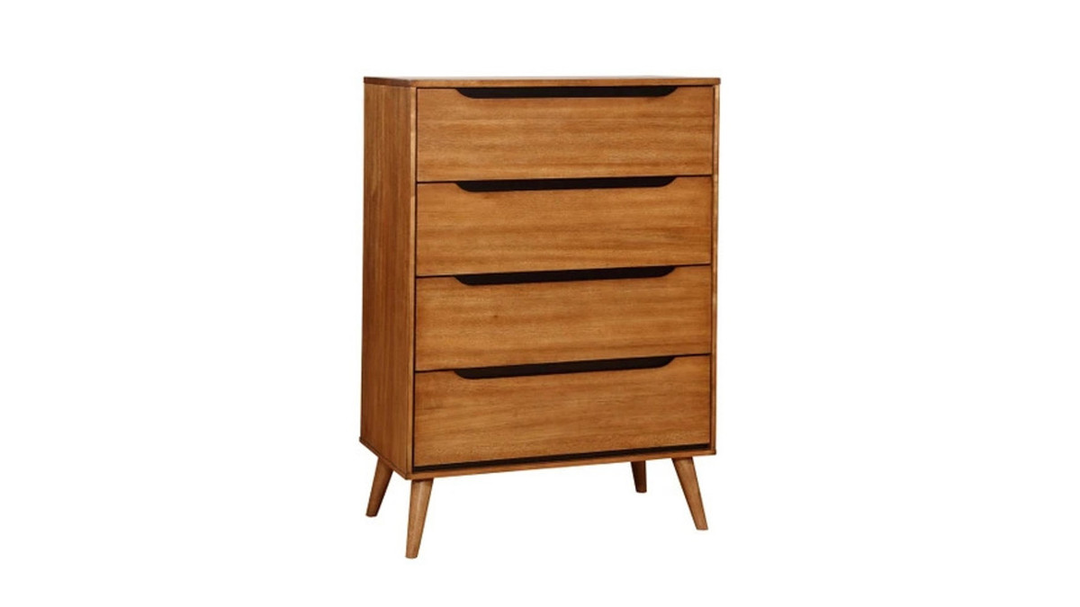 Jennifer Taylor Home Crosby 4-Drawer Chest With Recessed Handles And Tapered Legs Oak Finish