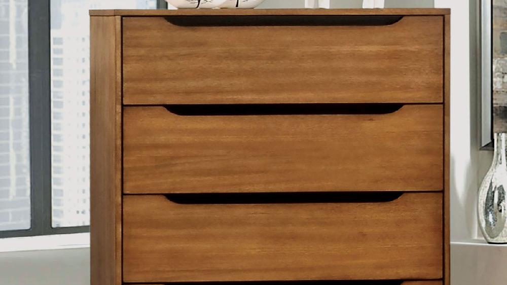 Jennifer Taylor Home Crosby 4-Drawer Chest With Recessed Handles And Tapered Legs Oak Finish