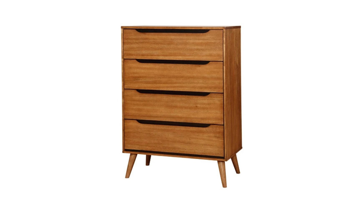jennifer taylor home Crosby 4-Drawer Chest with Recessed Handles and Tapered Legs Oak Finish