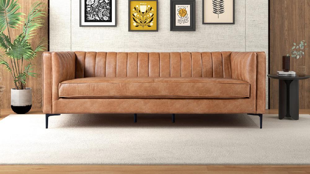 Jennifer Taylor Home Dakota 84.5" Faux Leather Tuxedo Arm Sofa With Channel Tufting