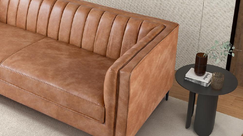 Jennifer Taylor Home Dakota 84.5" Faux Leather Tuxedo Arm Sofa With Channel Tufting