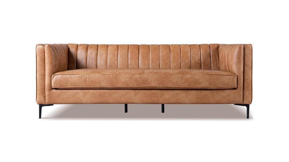 jennifer taylor home Dakota 84.5" Faux Leather Tuxedo Arm Sofa with Channel Tufting