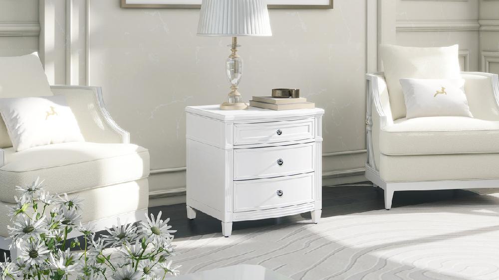Jennifer Taylor Home Dauphin 3-Drawer Accent End Table Merino White
