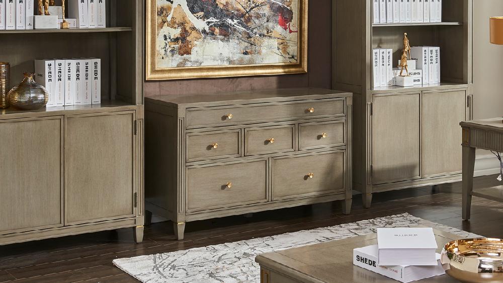 Jennifer Taylor Home Dauphin 48" 6-Drawer Chest Gray Cashmere Mahogany Veneer