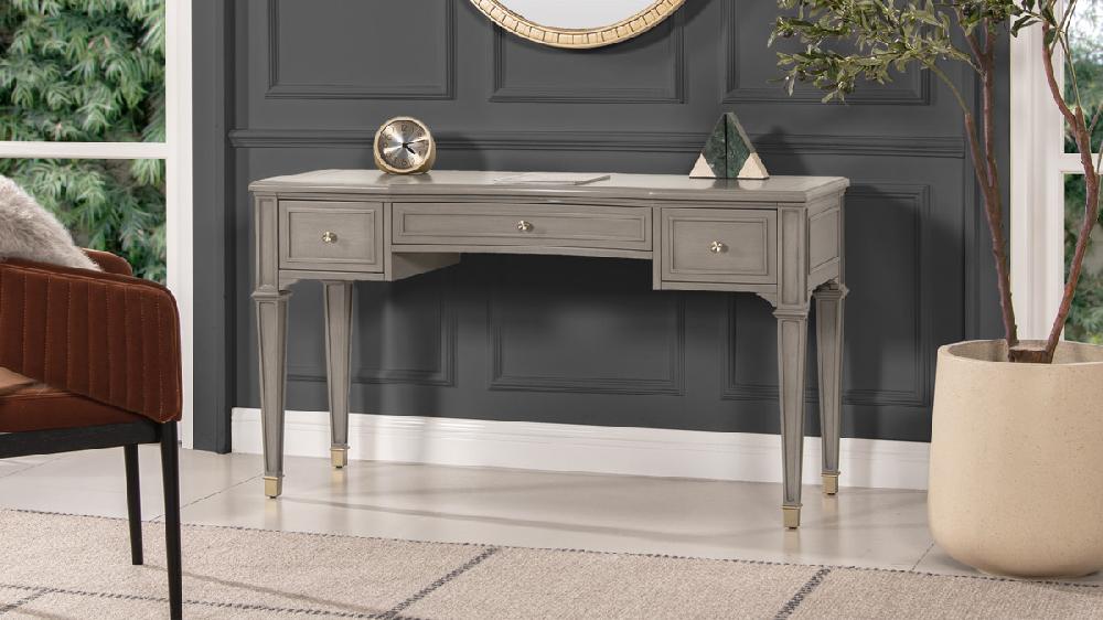 Jennifer Taylor Home Dauphin 55" 3-Drawer Wood Executive Desk Grey Cashmere