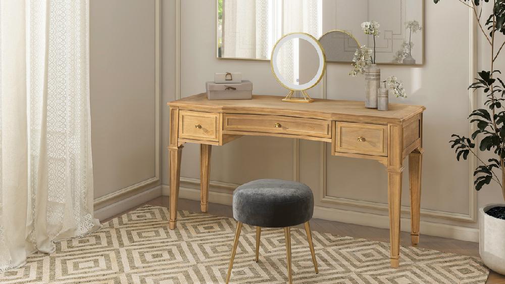 Jennifer Taylor Home Dauphin 55" 3-Drawer Wood Executive Desk Natural Brown