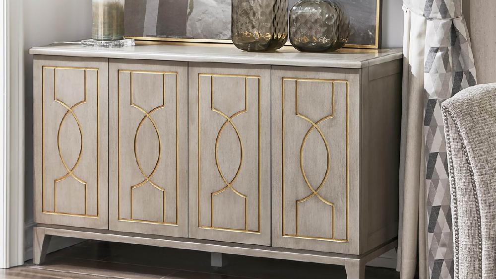 Jennifer Taylor Home Dauphin 55" Storage Cabinet Console Table Gray Cashmere Mahogany Veneer