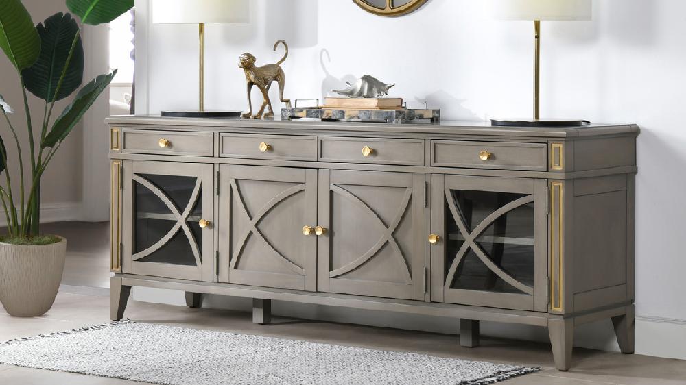 Jennifer Taylor Home Dauphin 71" TV Stand Storage Display Console Table Grey Cashmere