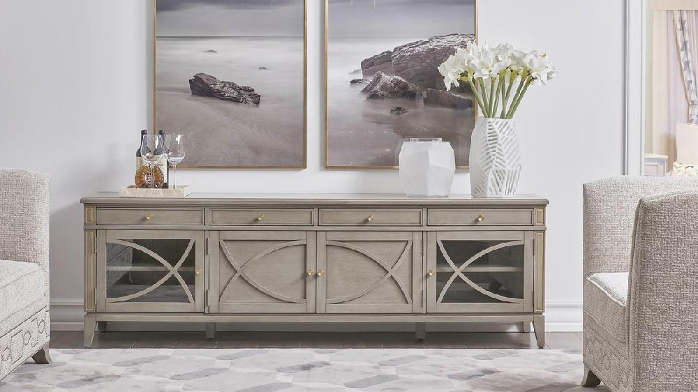 Jennifer Taylor Home Dauphin 71" TV Stand Storage Display Console Table Grey Cashmere