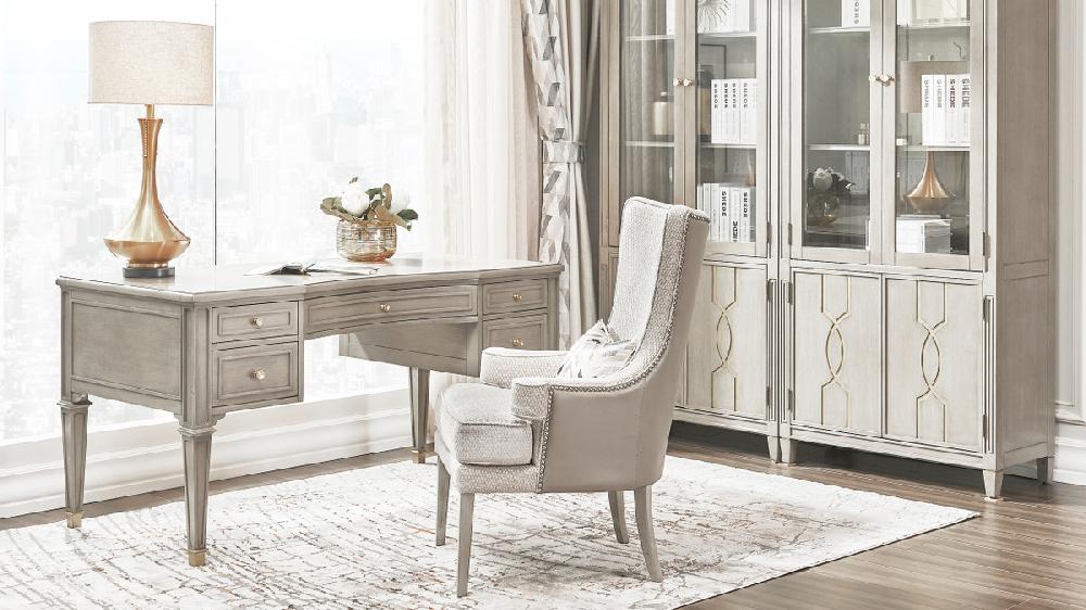 Jennifer Taylor Home Dauphin Gold Accent 5-Drawer Wood Executive Desk Grey Cashmere