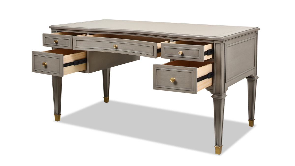 Jennifer Taylor Home Dauphin Gold Accent 5-Drawer Wood Executive Desk Grey Cashmere