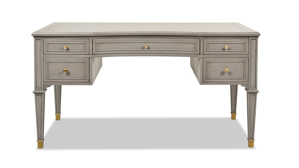 jennifer taylor home Dauphin Gold Accent 5-Drawer Wood Executive Desk Grey Cashmere