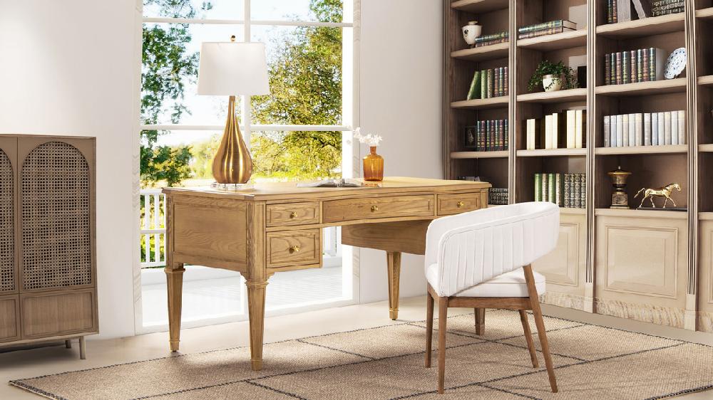 Jennifer Taylor Home Dauphin Gold Accent 5-Drawer Wood Executive Desk Natural Brown