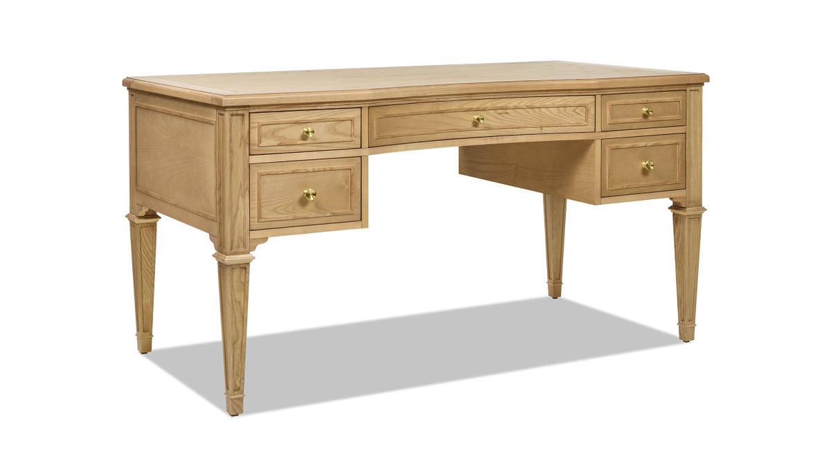 Jennifer Taylor Home Dauphin Gold Accent 5-Drawer Wood Executive Desk Natural Brown