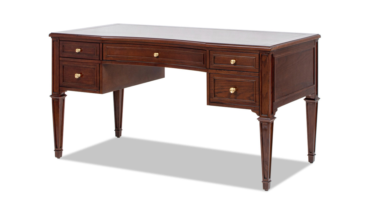 Jennifer Taylor Home Dauphin Gold Accent 5-Drawer Wood Executive Desk Walnut Brown
