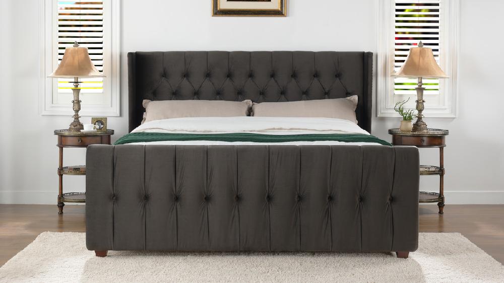 Jennifer Taylor Home David Tufted Wingback Upholstered Bed King Dark Charcoal Grey