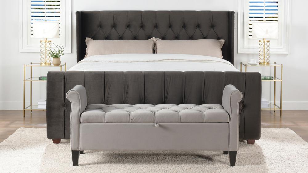 Jennifer Taylor Home David Tufted Wingback Upholstered Bed King Dark Charcoal Grey