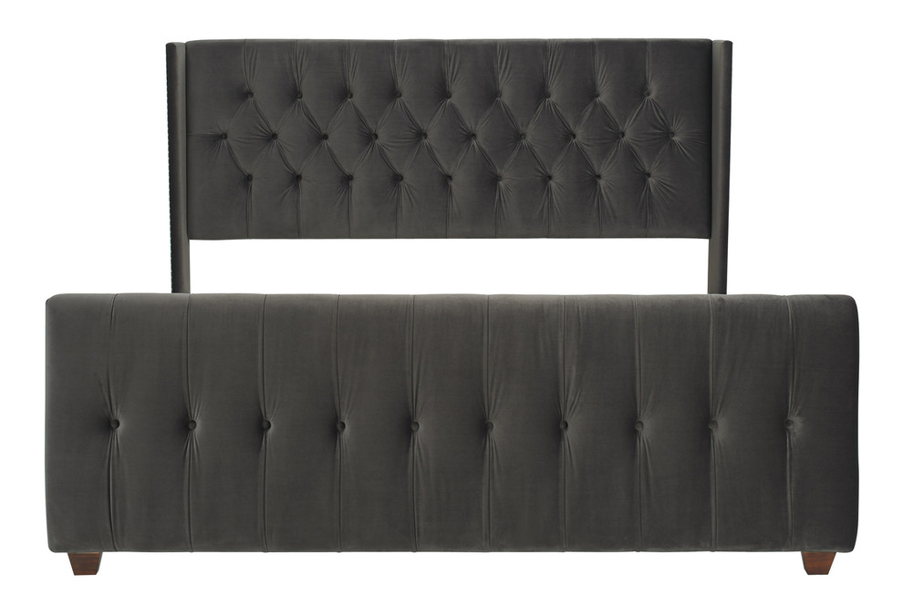 Jennifer Taylor Home David Tufted Wingback Upholstered Bed King Dark Charcoal Grey