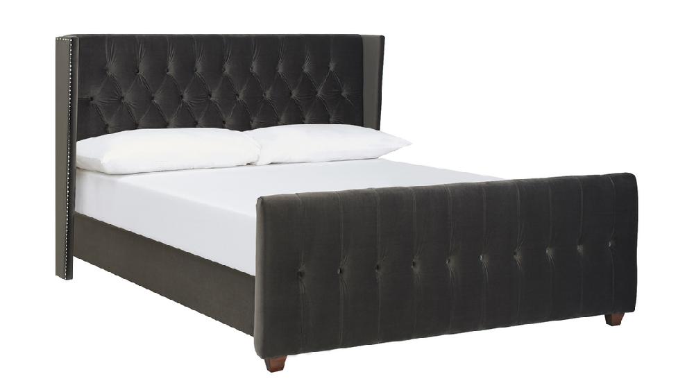 jennifer taylor home David Tufted Wingback Upholstered Bed King Dark Charcoal Grey