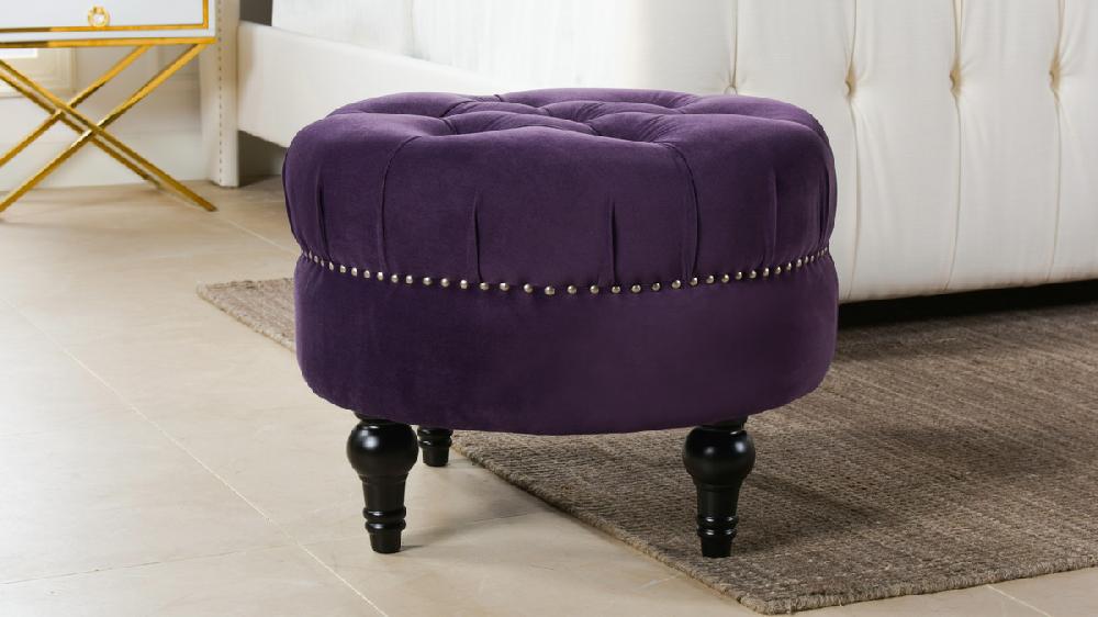 Jennifer Taylor Home Dawn Tufted Round Ottoman Purple