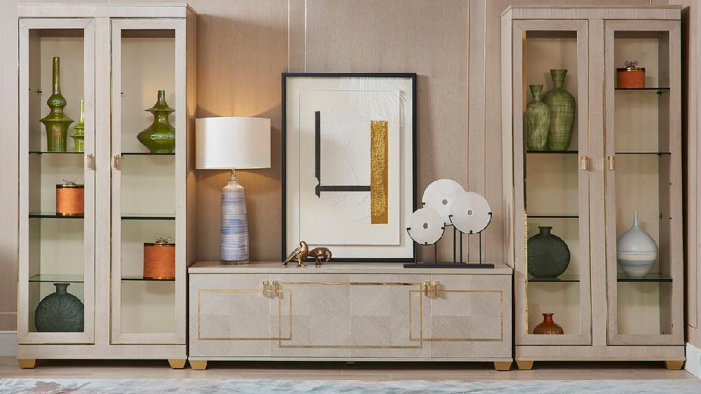 jennifer taylor home Deco 71" Storage TV Stand Bright Beige Poplar Veneer