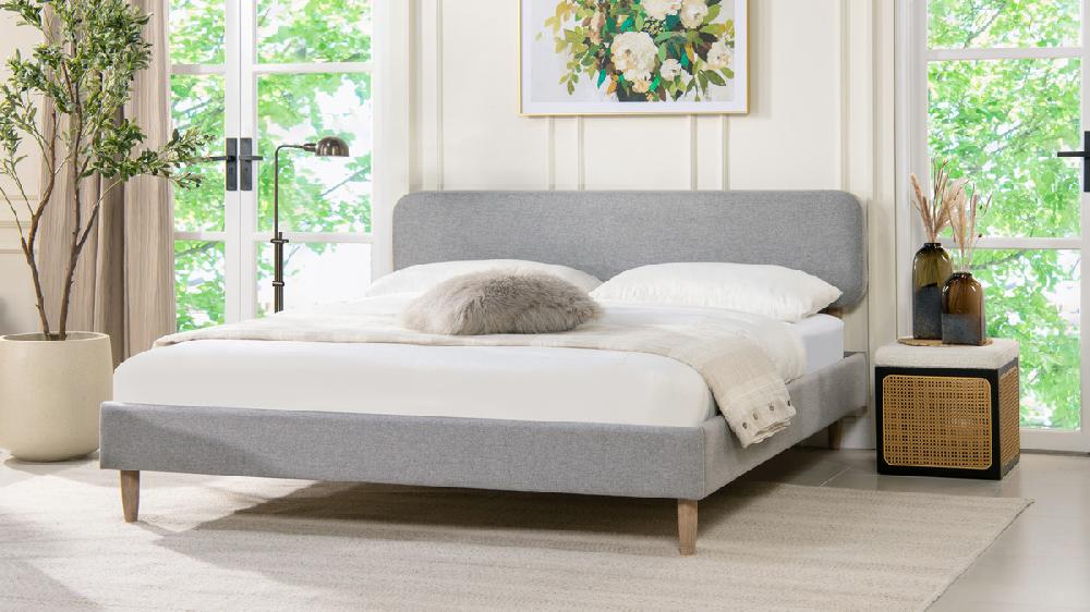 Jennifer Taylor Home Diego Low Upholstered Platform Bed Queen Light Grey