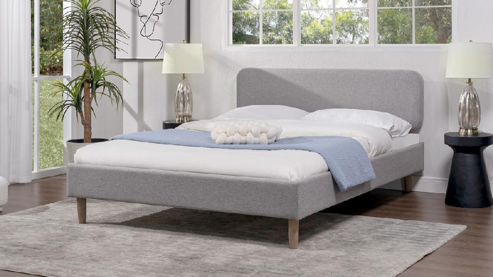 Jennifer Taylor Home Diego Low Upholstered Platform Bed Queen Light Grey