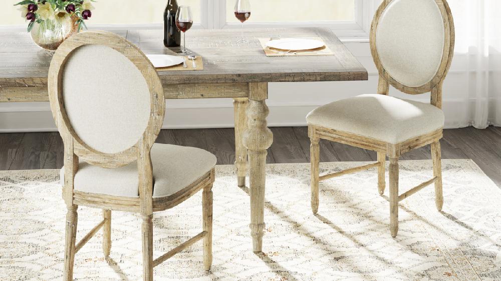 Jennifer Taylor Home Dorset 20.75" Upholstered Round Back Dining Chairs Set Of 2 Weathered Pine And Cream
