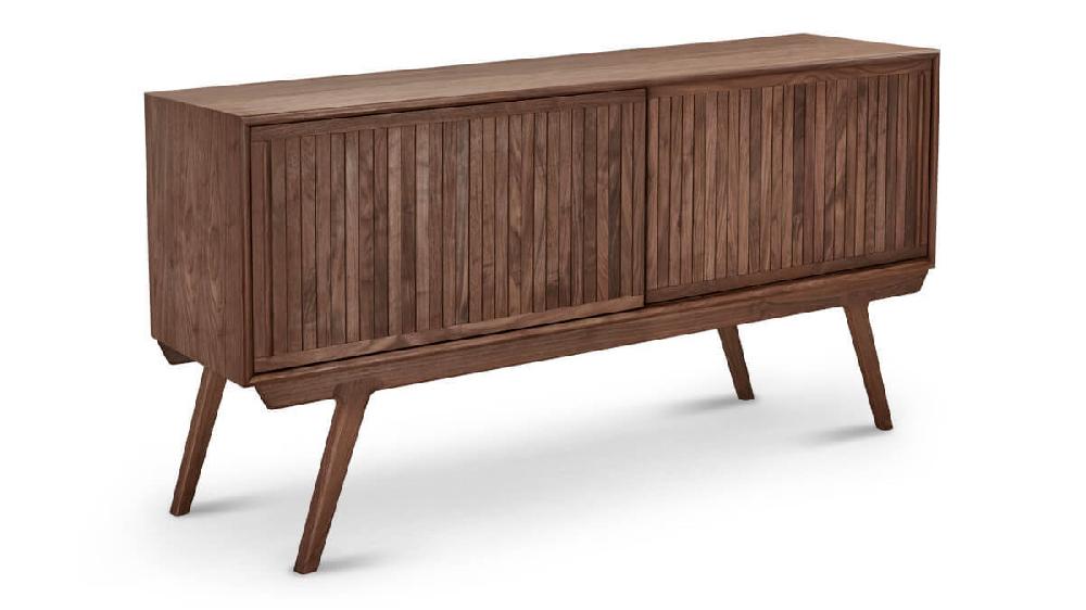 Jennifer Taylor Home Dresden 63" Walnut Media Cabinet With Sliding Panel Doors And Sculpted Splayed Legs