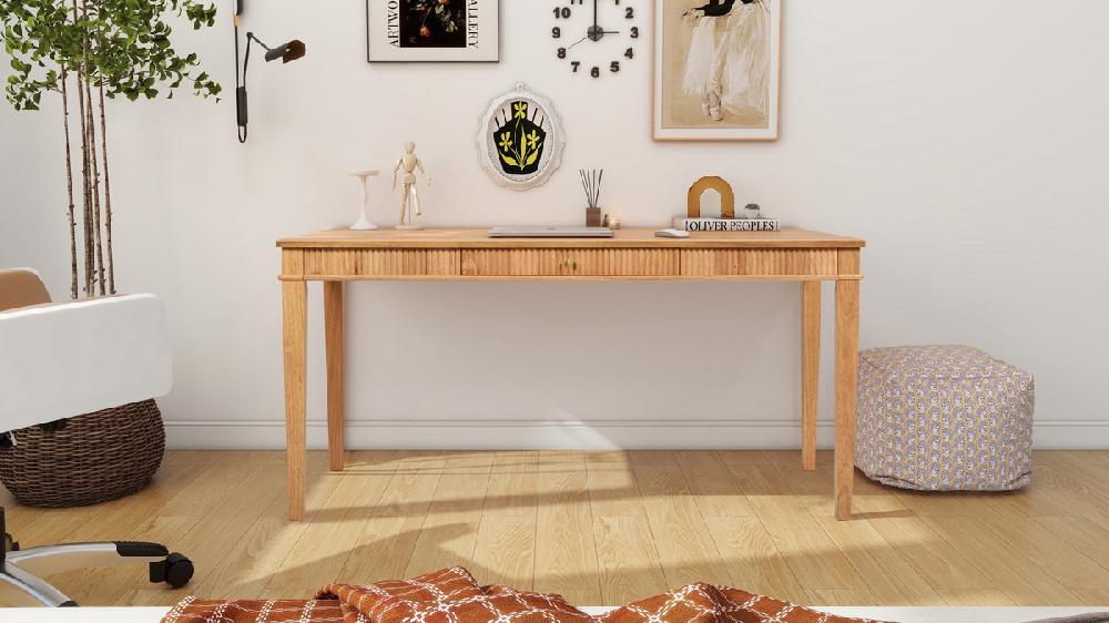 Jennifer Taylor Home Dumont Modern Farmhouse 1-Drawer Fluted Home Office Writing Desk Natural Blonde