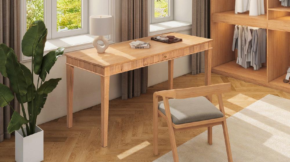 Jennifer Taylor Home Dumont Modern Farmhouse 1-Drawer Fluted Home Office Writing Desk Natural Blonde