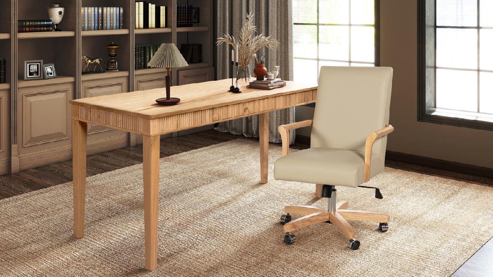 Jennifer Taylor Home Dumont Modern Farmhouse High Back Executive Home Office Chair Neutral Cream Beige & Natural Wood
