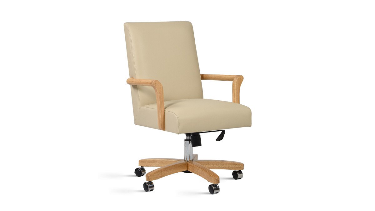 Jennifer Taylor Home Dumont Modern Farmhouse High Back Executive Home Office Chair Neutral Cream Beige & Natural Wood