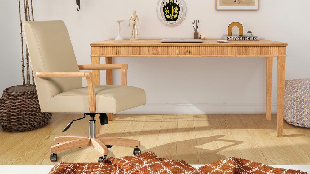 Jennifer Taylor Home Dumont Modern Farmhouse Home Office Writing Desk & Executive Chair Set Neutral Cream Beige