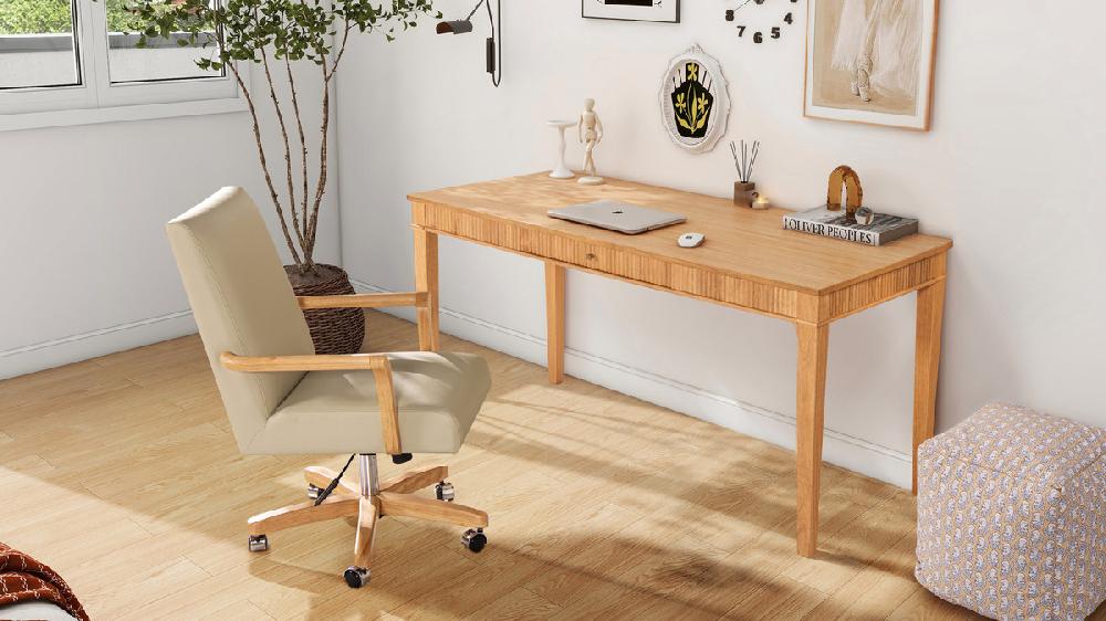 Jennifer Taylor Home Dumont Modern Farmhouse Home Office Writing Desk & Executive Chair Set Neutral Cream Beige