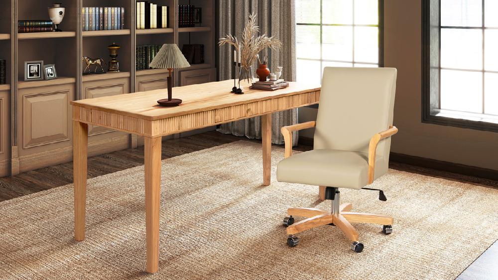 Jennifer Taylor Home Dumont Modern Farmhouse Home Office Writing Desk & Executive Chair Set Neutral Cream Beige