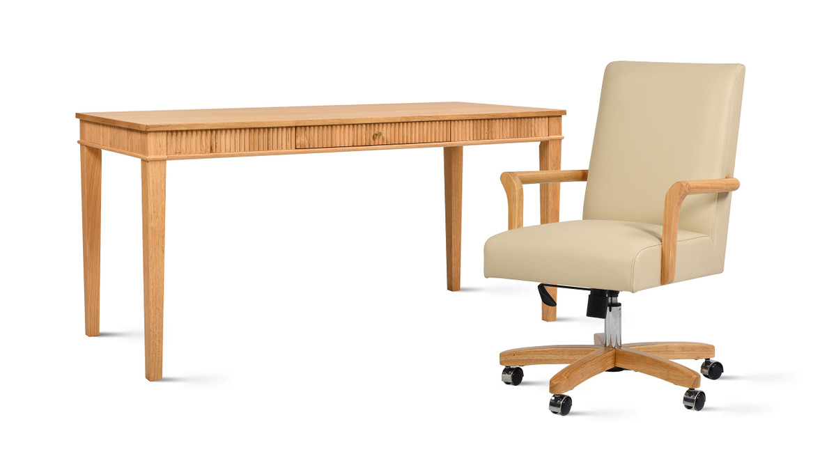 jennifer taylor home Dumont Modern Farmhouse Home Office Writing Desk & Executive Chair Set Neutral Cream Beige