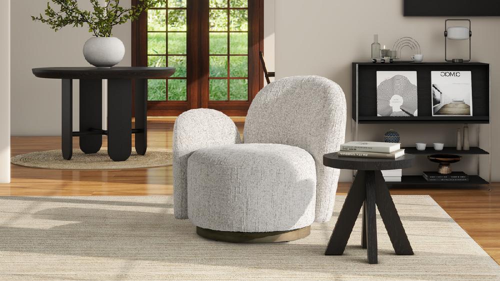 Jennifer Taylor Home Duo 31.5" LAF One-Arm Swivel Accent Chair Multi-Greige Beige