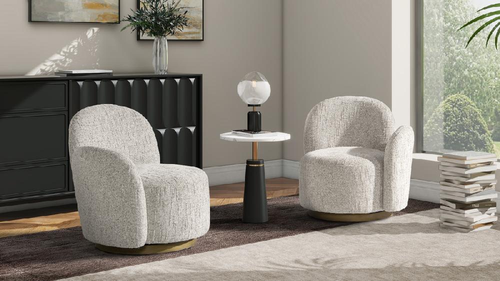 Jennifer Taylor Home Duo 31.5" RAF One-Arm Swivel Accent Chair Multi-Greige Beige