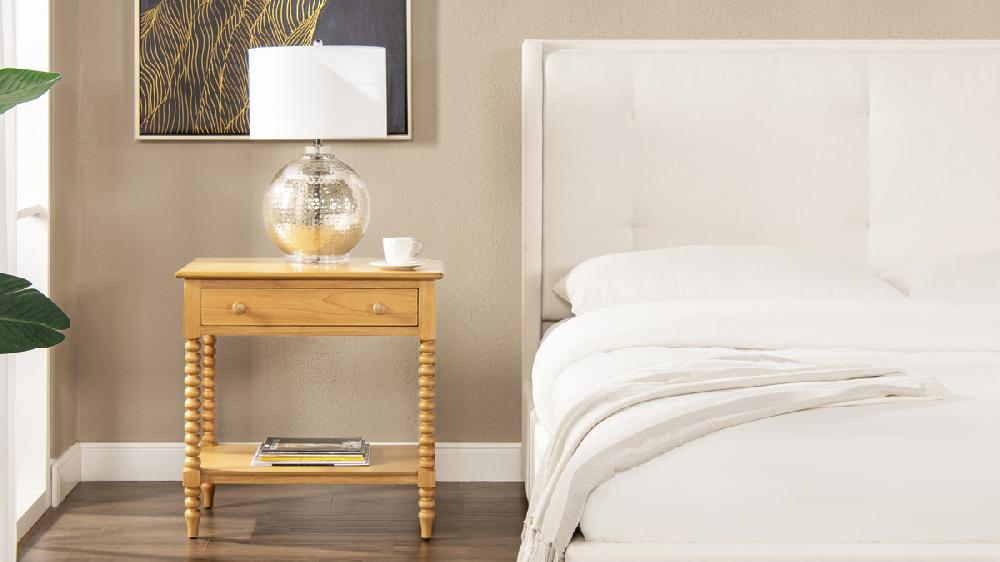 Jennifer Taylor Home Easton 28" Modern Farmhouse Turned 1-Drawer Storage Side Table With Shelf Natural Brown