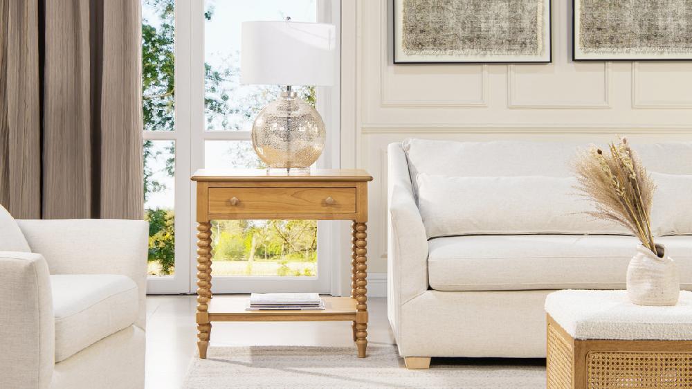 Jennifer Taylor Home Easton 28" Modern Farmhouse Turned 1-Drawer Storage Side Table With Shelf Natural Brown