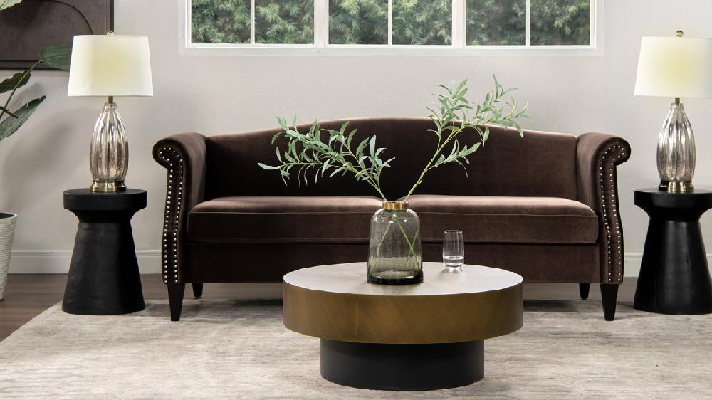 Jennifer Taylor Home Elaine 77" Camel Back Small Space Sofa Deep Brown