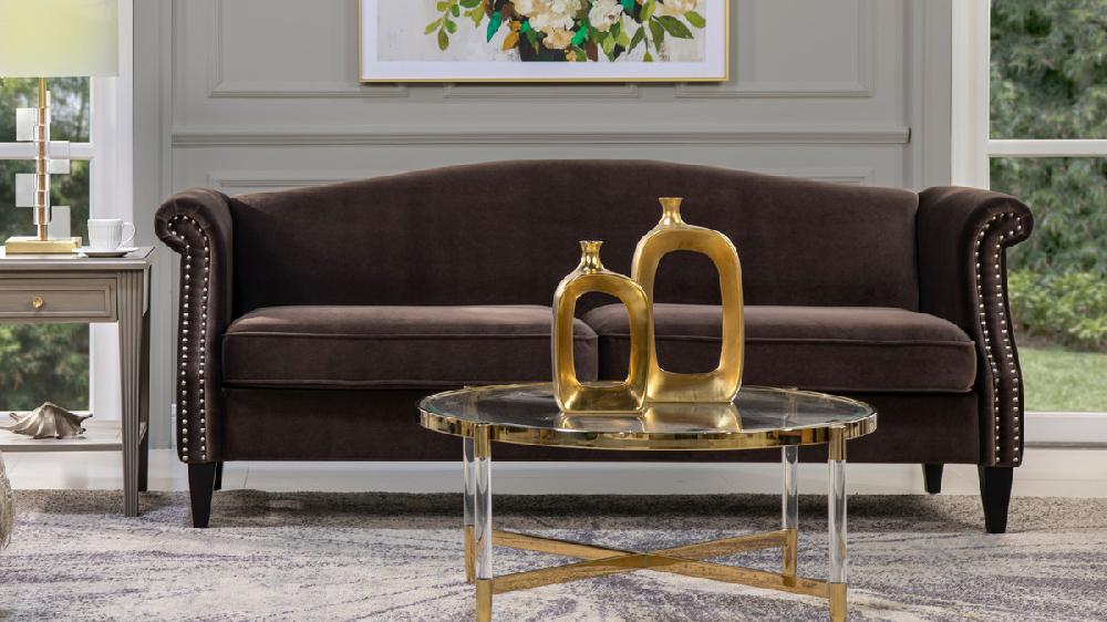 Jennifer Taylor Home Elaine 77" Camel Back Small Space Sofa Deep Brown