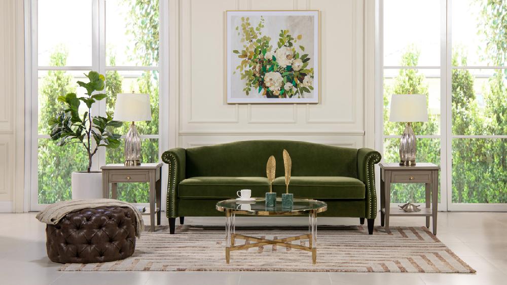 Jennifer Taylor Home Elaine 77" Camel Back Small Space Sofa Olive Green