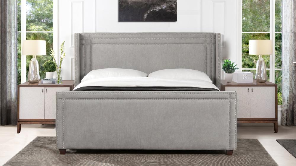 Jennifer Taylor Home Elle Wingback Upholstered Panel Bed King Silver Grey