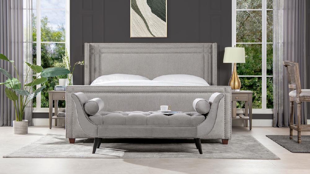 Jennifer Taylor Home Elle Wingback Upholstered Panel Bed King Silver Grey
